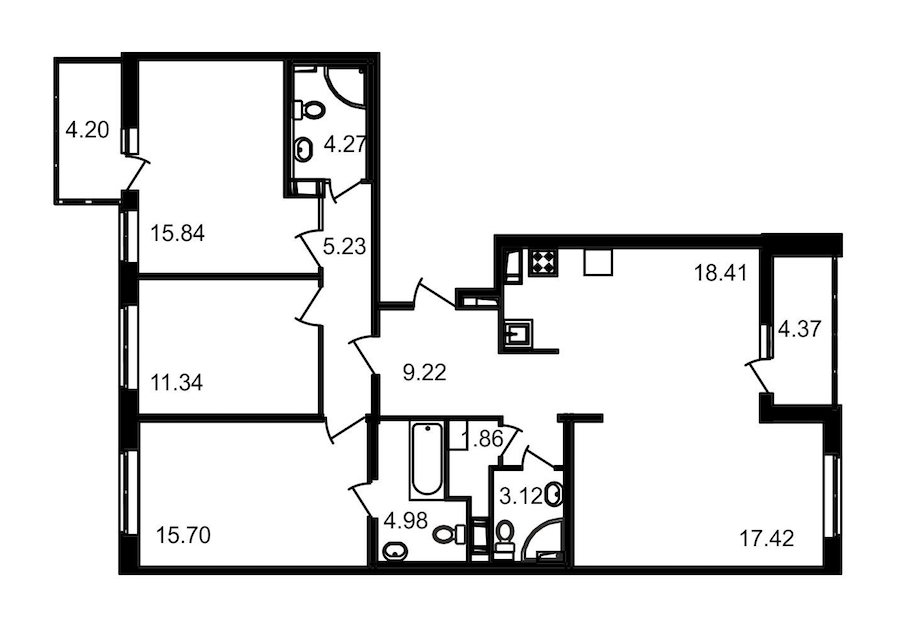 3-комнатная квартира 107.29 м², 14/14 эт., ЖК «Чёрная речка»